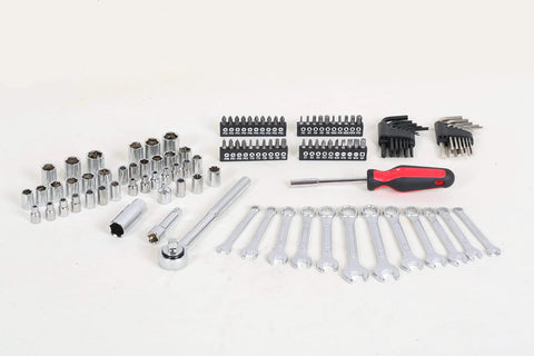 121 Piece Mechanic Tool Set With One Quarter And Three Eighth Inch Drive Sockets, Metric And Standard Wrenches, Bits, Hex Keys And More