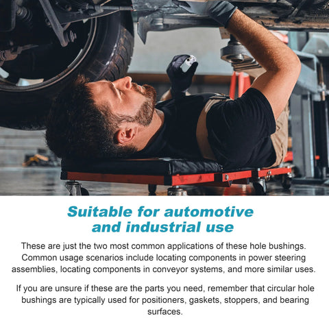 Mechanic working under car with text about automotive and industrial use suitability