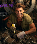 Man using Fixsure glue on machinery in workshop with equipment in background