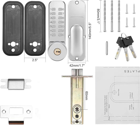 Mechanical Keyless Door Lock No Power Required With Handle Dual Use Password And Key Waterproof Anti Theft Easy To Install Zinc Alloy Construction With Three Layer Plating For Corrosion Resistance Suitable For Garages Hotels Offices And Warehouses