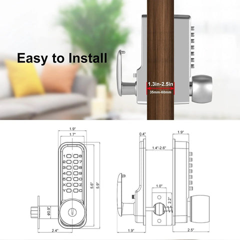 Mechanical Keyless Door Lock No Power Required With Handle Dual Use Password And Key Waterproof Anti Theft Easy To Install
