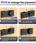 Mechanical Password Rotary Hasp Locks step-by-step password change guide on wooden door, focus on combination dial and latch mechanism