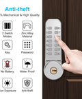 Mechanical Keyless Door Lock No Power Required With Handle Dual Use Password And Key Waterproof Anti Theft Zinc Alloy