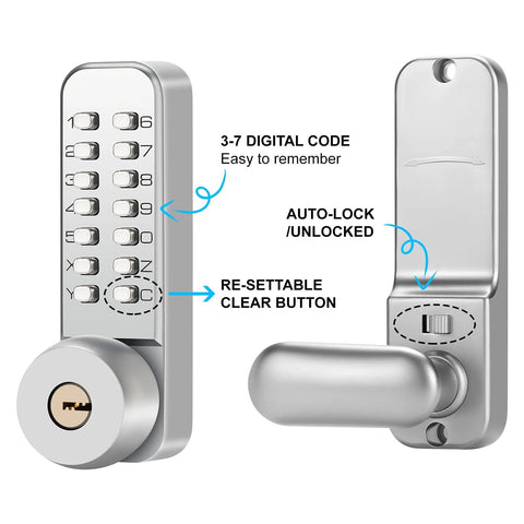 Mechanical Keyless Door Lock No Power Required With Handle Dual Use Password And Key Waterproof Anti Theft Easy To Install Zinc Alloy