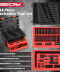 132-Piece Mechanics Tool Set with SAE/Metric sockets, ratcheting wrenches, extensions, adapters and storage case.