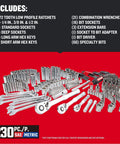 230 Pcs Mechanics Tool Set, Socket Wrench Set, Car Tool Kit with VERSASTACK Toolbox, SAE and Metric displayed on a red surface