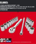 Mechanics Tool Set, 1/4 Inch Drive, 20 Piece (CMMT12108) with ratchet and sockets displayed on red background