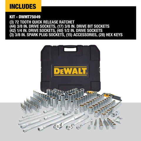 Pro Grade 192 Piece Mechanics Tool Set With One Quarter Inch, Three Eighths Inch, And One Half Inch Drive Sockets, SAE And Metric Wrenches
