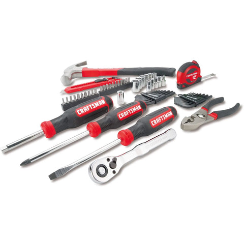 57 Piece Mechanics Tool Set Home Tool Set, showing screwdriver, pliers, hammer, sockets, and ratchet (CMMT99447)