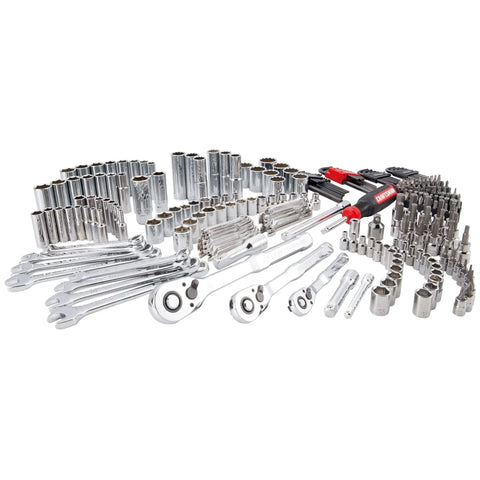 230 Pcs Mechanics Tool Set, Socket Wrench Set, Car Tool Kit with assorted sockets, wrenches, and hex keys arranged on white background