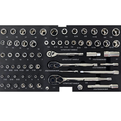 Sockets and ratchets from 439 Piece Mechanics Tool Set in 3 Drawer Heavy Duty Metal Box for Auto Repair, Garage, Warehouse, Workshop