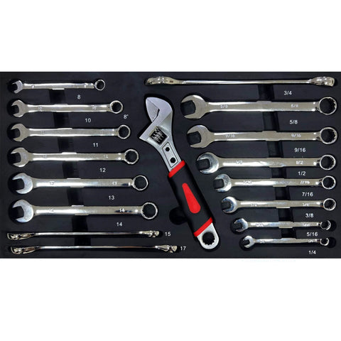 Wrenches and adjustable wrench from 439 Piece Mechanics Tool Set, 3 Drawer Heavy Duty Metal Box with Household Tool Kit in case