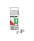 Front view of Medium Aluminum Pop Rivets Three Sixteenths Inch For Metal Fabric Leather And Auto Repair Heavy Duty Riviting Fasteners 18 Pack.