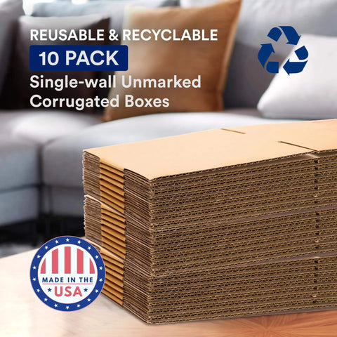 Stack of Medium Moving Boxes 18x14x12 10 Pack Heavy Duty Corrugated Shipping Packing Storage Boxes on a table