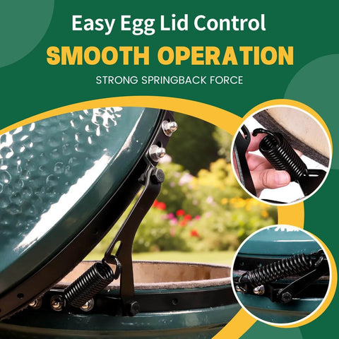 2 Pack Hinge Springs For Medium Green Egg Grill showing installed 304 stainless steel springs, highlighting smooth lid action.
