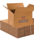 Medium Moving Boxes 18x14x12 10 Pack Heavy Duty Corrugated Shipping Packing Storage Boxes stacked, one open, kraft brown material