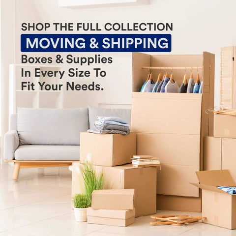 Medium Moving Boxes 18x14x12 10 Pack Heavy Duty Corrugated Shipping Packing Storage Boxes in living room with stacked boxes.