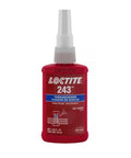 Medium Strength Primerless Thread Locker 243 For Metal Threads Blue 50 mL Bottle with white cap and label showing product details