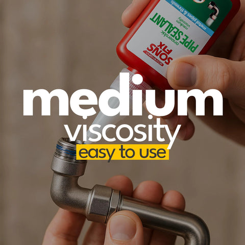 Close-up of hands applying Pipe Thread Sealant For Metal Pipes And Threaded Fittings With Anaerobic Cure Medium Viscosity