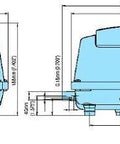 Technical diagram of HugeHard MEDO LA-80BN Piston Air Pump showing dimensions and side views for installation reference.