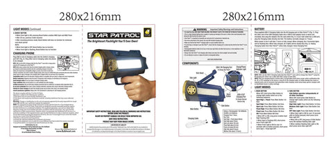 Instructions for As Seen On TV Mega Bright Rechargeable Spotlight With 10 Modes And Turbo Boost Up To 100 Percent with diagrams.