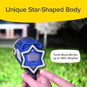 As Seen On TV Mega Bright Rechargeable Spotlight With 10 Modes and Turbo Boost showing star-shaped button feature