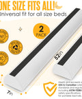Two Pack Memory Foam Toddler Bed Rail Bumpers with Dual Non Slip Pads Top and Bottom Waterproof Washable Soft Removable Cover Safety Noodle For King Queen Full And Twin Beds shown in detail with product dimensions highlighted.