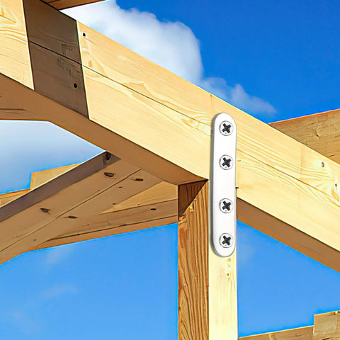 Mending Plates Flat Brackets, 12 Pcs Stainless Steel Straight Brace Brackets, Corner Fixing Joining Plates for Furniture with 48 Screws installed on wooden beams