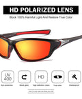 Polarized Sunglasses For Men UV400 Protection Cycling Driving Fishing, front view, with orange mirrored lenses and black frame.