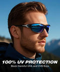 Man wearing Polarized Sunglasses For Men UV400 Protection Cycling Driving Fishing outdoors with mountain view