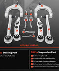12 Piece Beefed Up Front And Rear Control Arm Set With Sway Bar Link Outer Tie Rod End And Lower Rear Ball Joint For Mercedes Benz E320 E350 E500 E550 E55 AMG CLS500 2003 To 2011, displayed with parts layout.