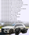 Mercedes Benz Rubber Bearing Mount Kit Two Pack shown with compatible vehicle models list and car in background