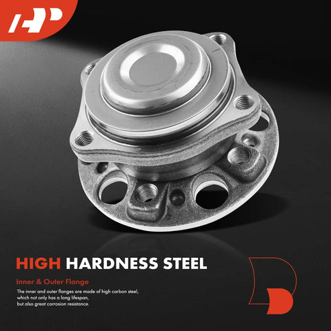 Mercedes-Benz Front Wheel Bearing And Hub Assembly For S450 S550 S550e S560 S560e S600 And Maybach S600 2014 To 2021 Drop In RWD Replacement showcased against a black background highlighting high hardness steel.