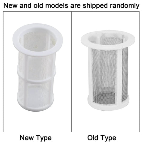 Comparison of new and old filter screen models with white plastic frames and mesh, showing design differences for random shipping.