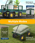 Heavy Duty Mesh Steel Garden Cart Folding Utility Wagon with 880 Lb Capacity, showing side panels on and off, dimensions 20.8 x 38.1 inches.