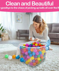 Woman using 2 PCS Ball Pit Balls Bags - Storage Mesh Bag with Zipper Suitable for Storage,Sturdy and Durable,Large Size 17.7 x 11.8 x 13.7 Inches