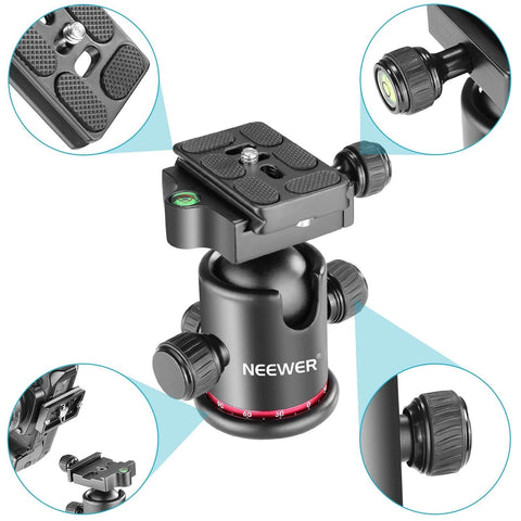 Professional Metal 360 Degree Rotating Panoramic Ball Head with One Quarter Inch Quick Release Plate and Bubble Level details