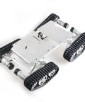 Top view of Large Metal 4WD Shock Absorption Robot Tank Chassis Kit with tracks, motors, and metal frame, ideal for DIY robotics projects.