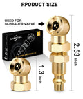 Two Pack Durable Metal Closed Ball Air Chucks With One Quarter Inch NPT Quick Plug For Tire Inflation And Air Compressor Hoses Leak Proof Tire Inflator Nozzle For Automotive Shops Service Fleets And Home Garages, showing product size and packaging