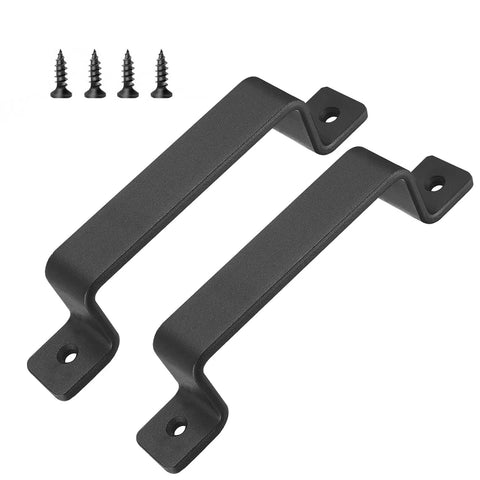 Two Pack Sliding Barn Door Handles Metal Gate Pulls For Interior And Outdoor Doors 7.5 Inch Length Black Finish with screws