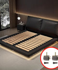 Two Pack Heavy Duty Metal Bed Frame Casters With Brakes Locking Casters For Furniture Standard Leg Sockets On Bed Frames 600 Lb Weight Capacity Smooth Rolling On Carpet Or Hard Floors, shown next to a bed frame.