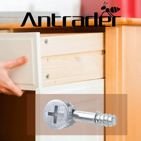 Effortless knockdown furniture assembly with a 10 pack of metal cam lock fittings and dowels shown in cabinet installation