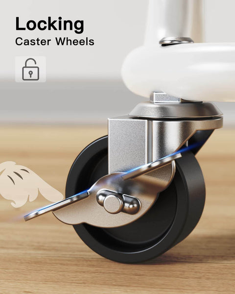 Close-up of locking caster wheel on Three Tier Metal Rolling Utility Cart by Pipishell A Workhorse On Wheels With Two Lockable Wheels
