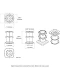 Technical drawing of One Inch Square Metal Double Star Caster Insert With 5/16-18 Threaded Stem For 2 Inch Wheel Industrial Casters