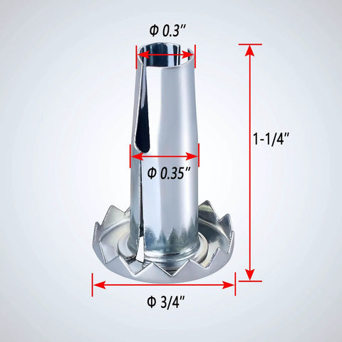 Metal Caster Socket Sleeve Set, showing single stem insert with dimensions for 5/16 x 1-1/2 inch casters, ideal for furniture.