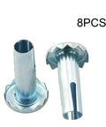 Eight Pcs Metal Caster Sockets With Three Eighths Inch Diameter And Length One And One Quarter Inches Stem Sleeve for chair legs close-up