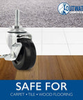 One Inch Square Metal Double Star Caster Insert With 5/16-18 Threaded Stem For 2 Inch Wheel Industrial Casters Set Of Four With Brakes For Quiet Smooth Rolling In Tubes Heavy Duty Metal Construction And High Mobility For Workshops Garages And Warehouses on carpet and wood flooring