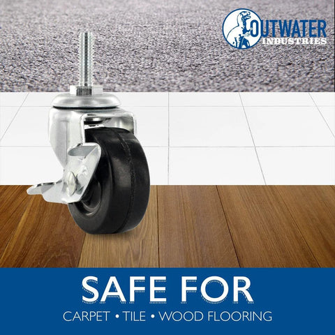 One Inch Square Metal Double Star Caster Insert With 5/16-18 Threaded Stem For 2 Inch Wheel Industrial Casters Set Of Four With Brakes For Quiet Smooth Rolling In Tubes Heavy Duty Metal Construction And High Mobility For Workshops Garages And Warehouses on carpet and wood flooring