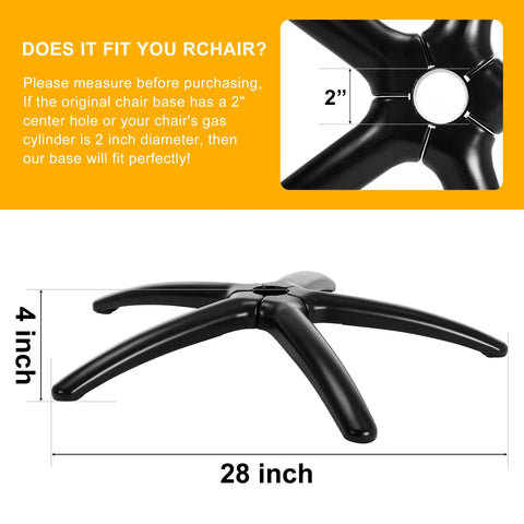 28 Inch Heavy Duty Metal Office Chair Base Replacement With Five Wheel Casters 2600 Lb Load Capacity Wide Chair Base
