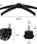 Heavy Duty 28 Inch Metal Base Replacement With 5 Polyurethane Wheels Bell Glides For Office And Gaming Chairs, 2500 Lb Load Capacity